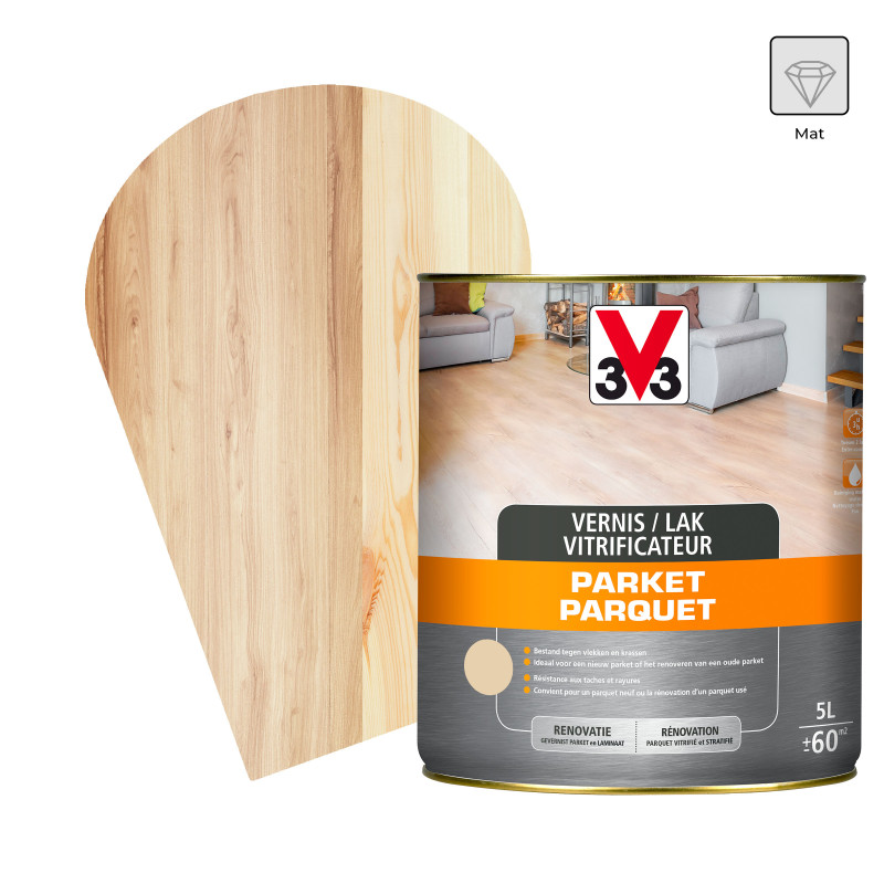 Vitrificateur pour parquet vitrifié et stratifié incolore mat 5 L V33