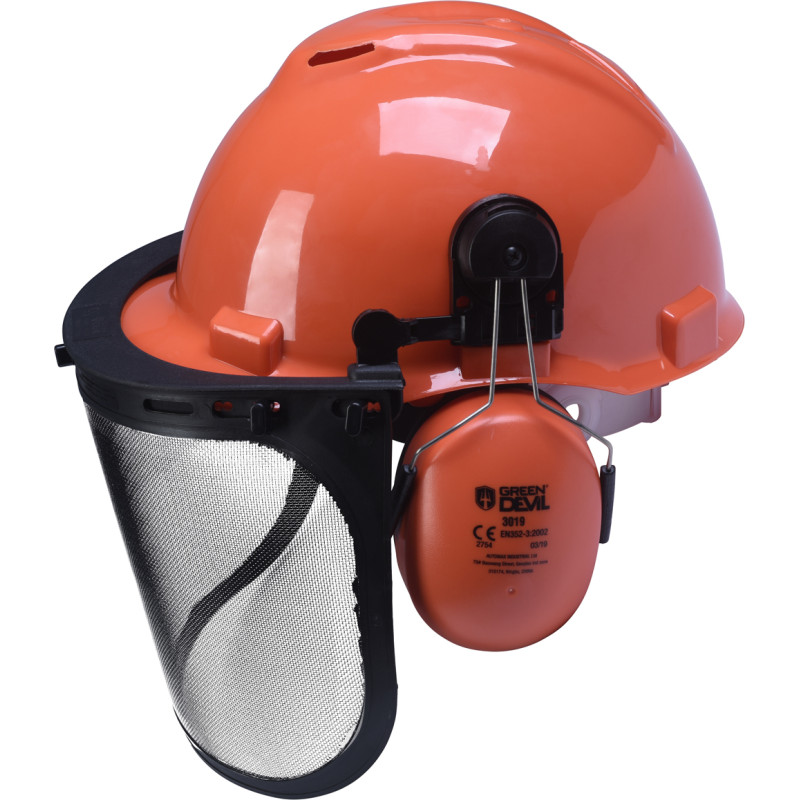 Casque forestier avec visière métallique