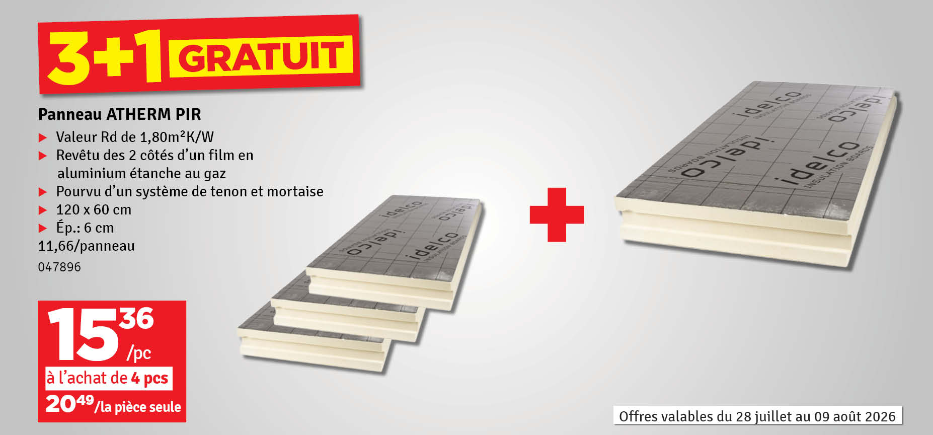 Panneau isolant en PIR A-therm 120 x 60 x 6 cm