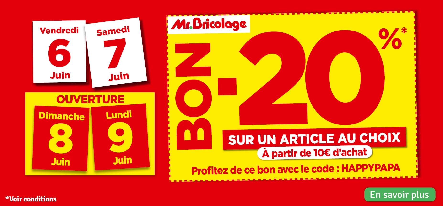 20 % sur tout avec la carte Mr Bricolage