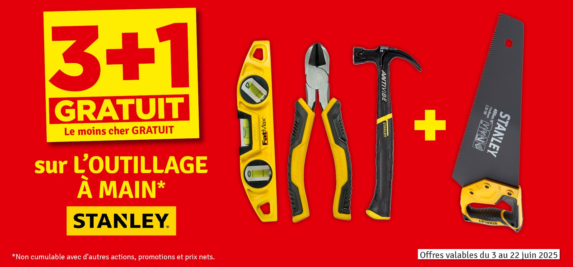 Promo - 3 + 1 gratuit sur l'outillage à main STANLEY