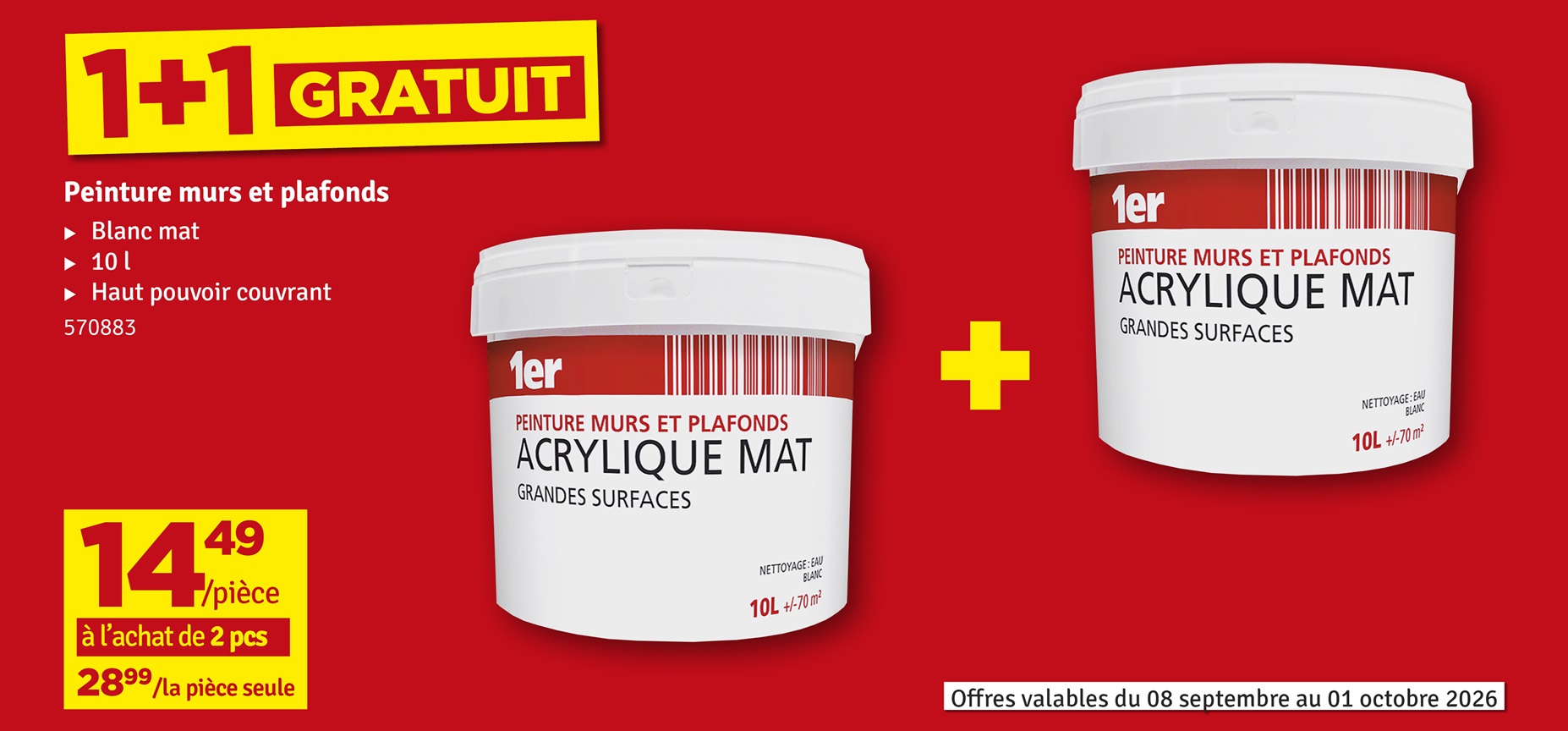 Peinture Murs et Plafonds blanche mate 10 L 1ER Peinture Murs et Plafonds blanche mate 10 L 1ER
