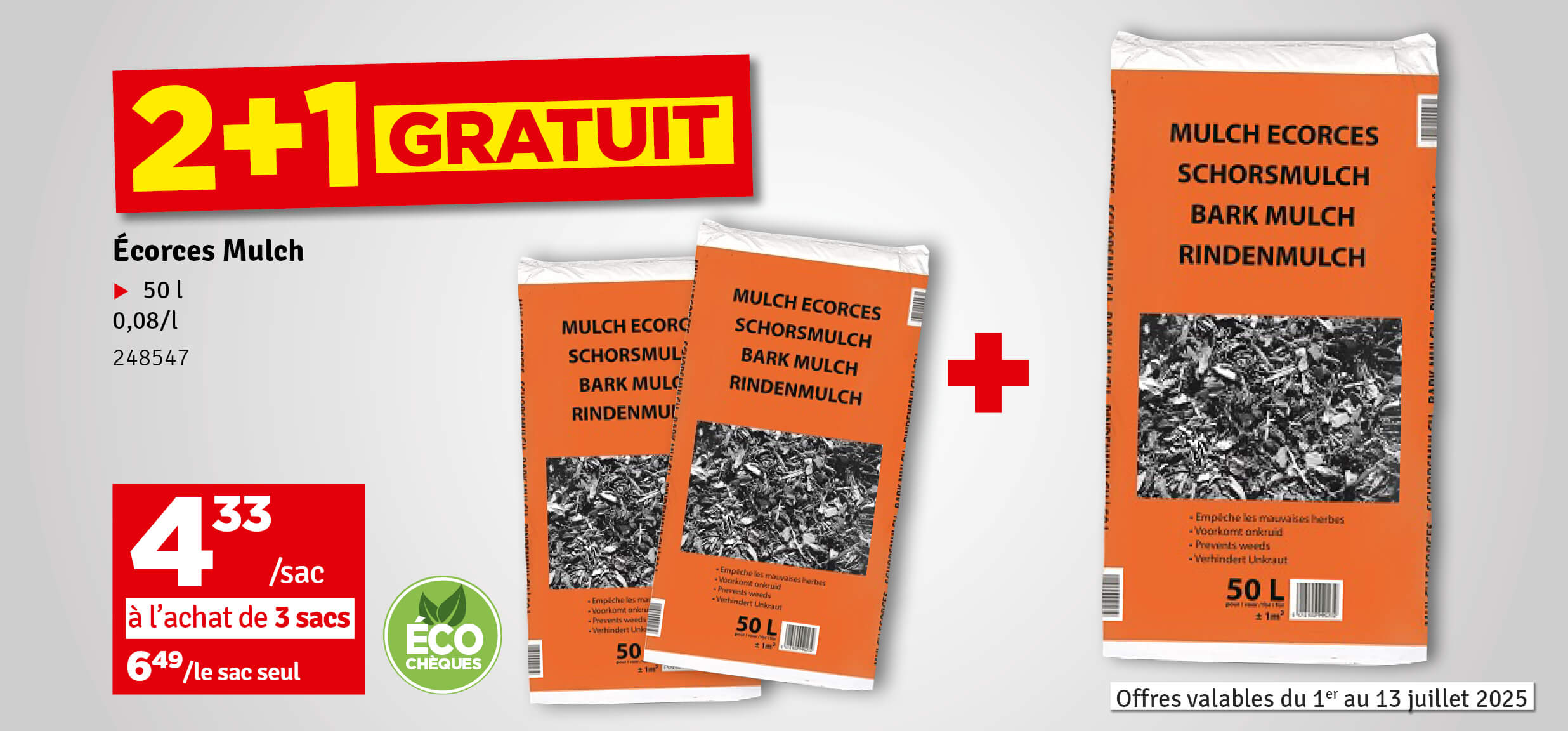 2 + 1 gratuit - Ecorce Mulch Épicéa 50 L