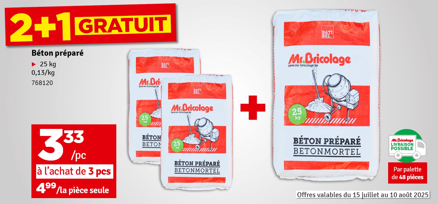 2 + 1 gratuit - Béton préparé 25 kg
