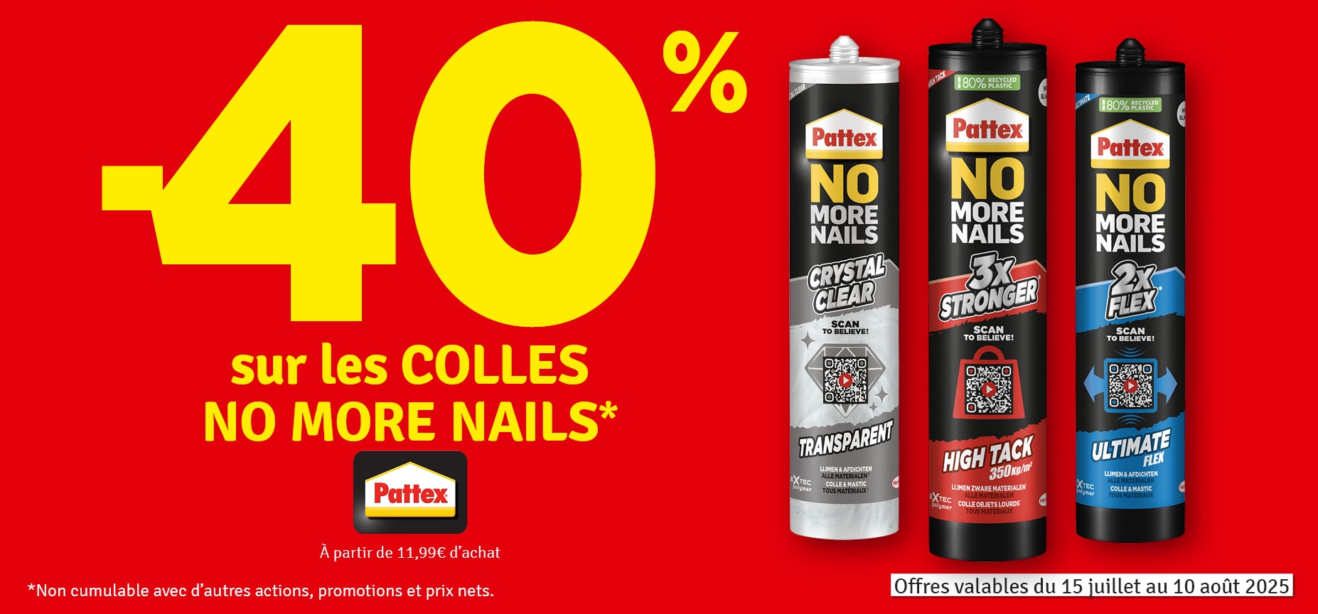 Promo - 40 % sur les colles No More Nails PATTEX