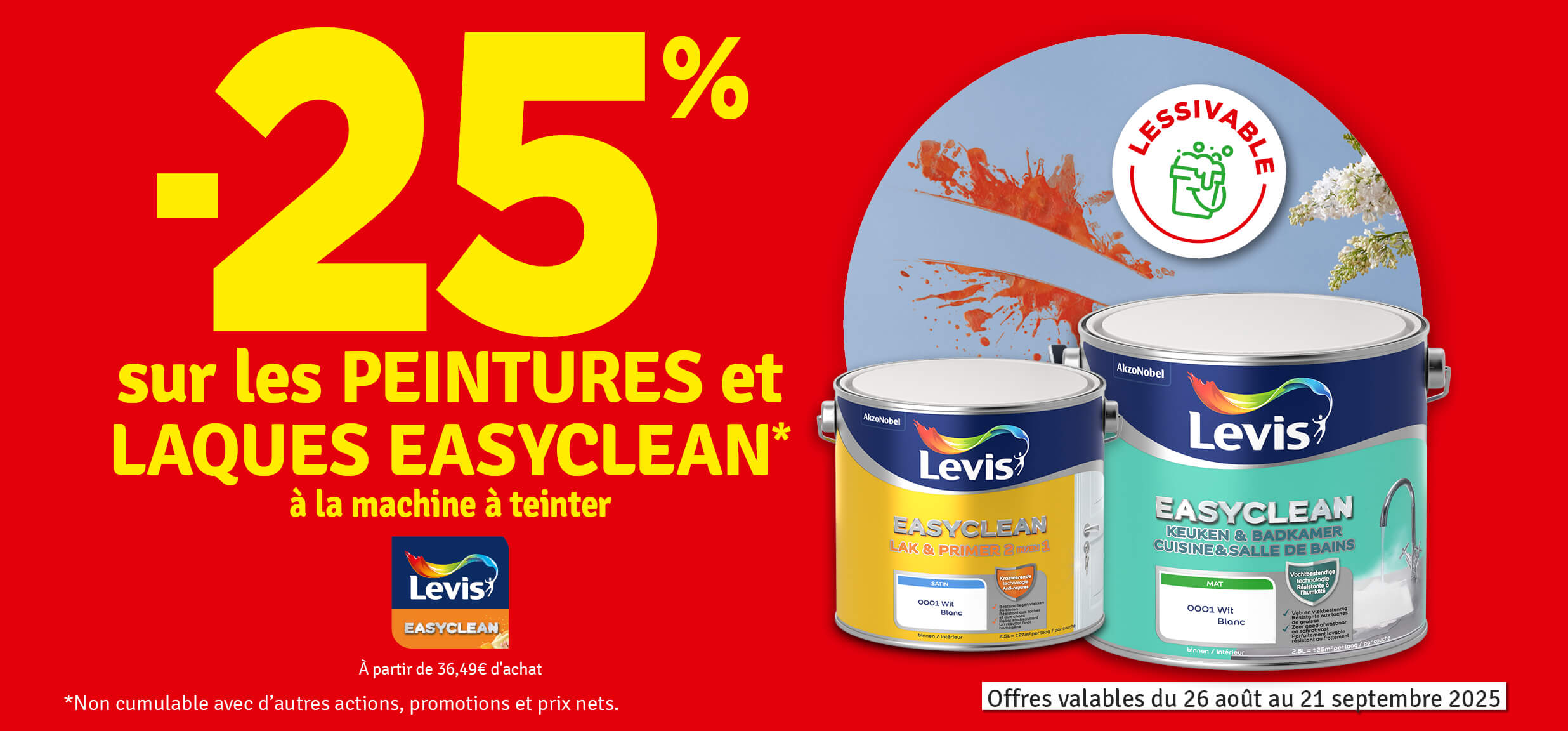 Promo - 25 % sur les peintures et laques Easyclean LEVIS