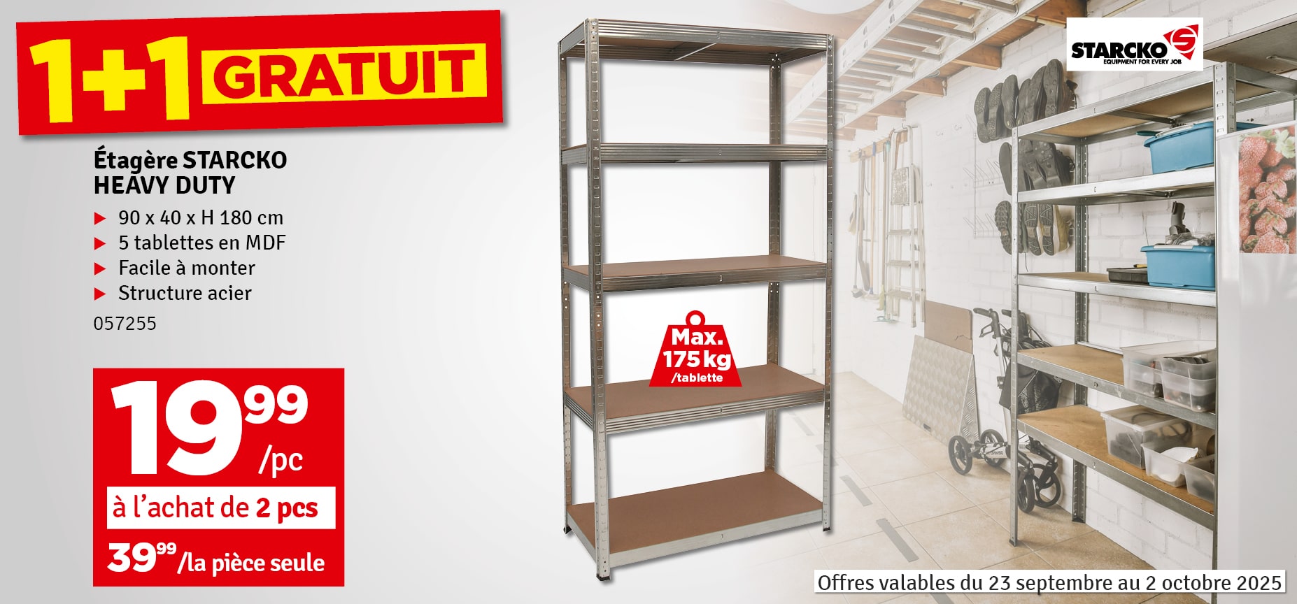 1 + 1 gratuit - Etagère de rangement Heavy Duty 180 x 90 x 40 cm PRACTO HOME