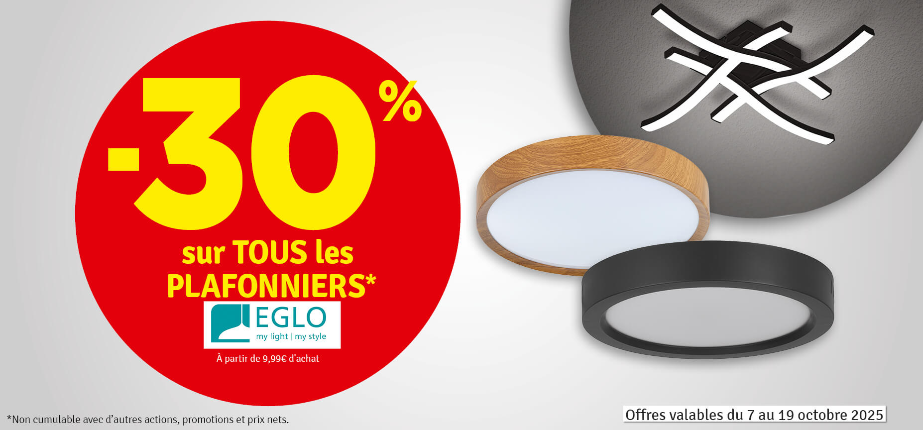 30 % sur tous les plafonniers Eglo