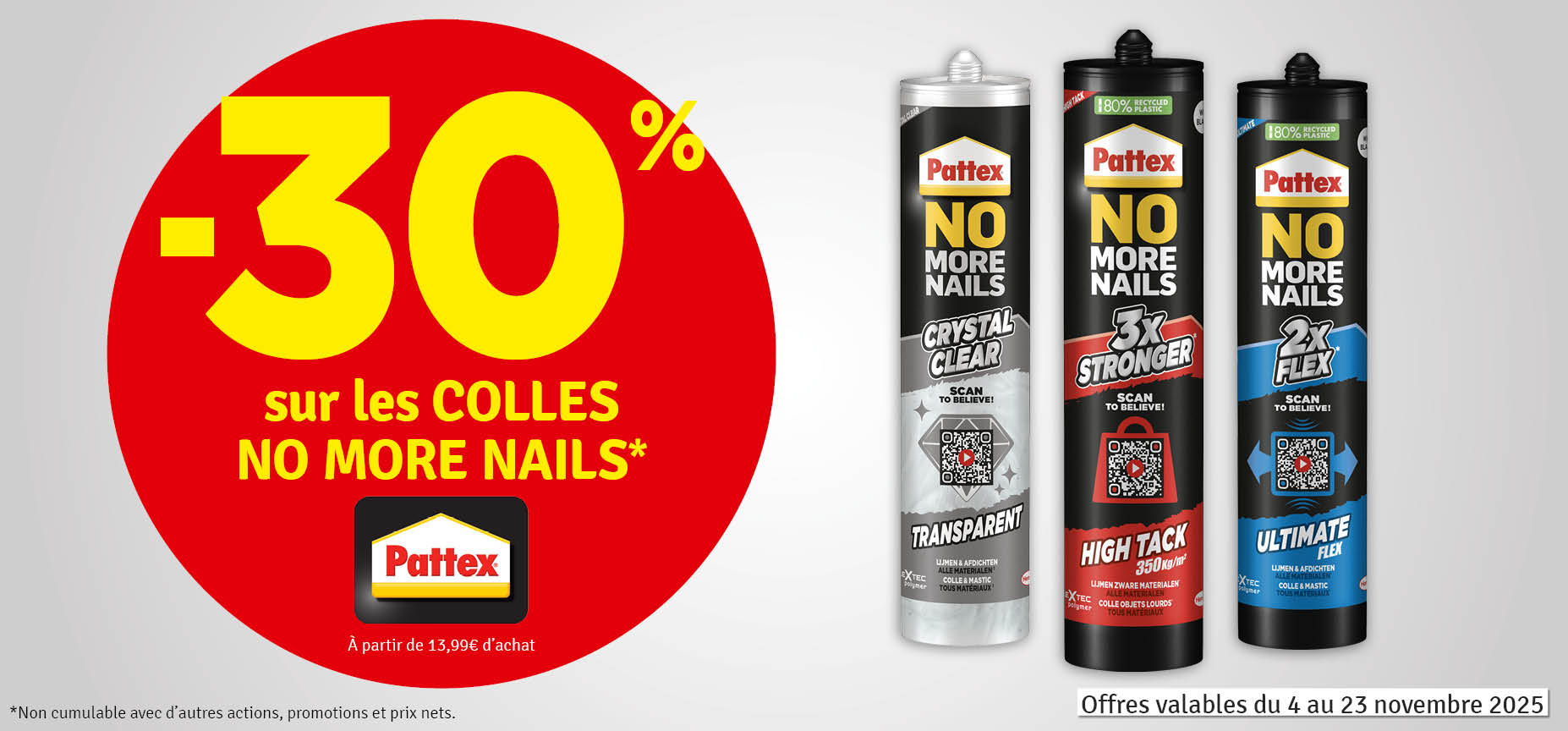 30 % sur les colles No More Nails PATTEX