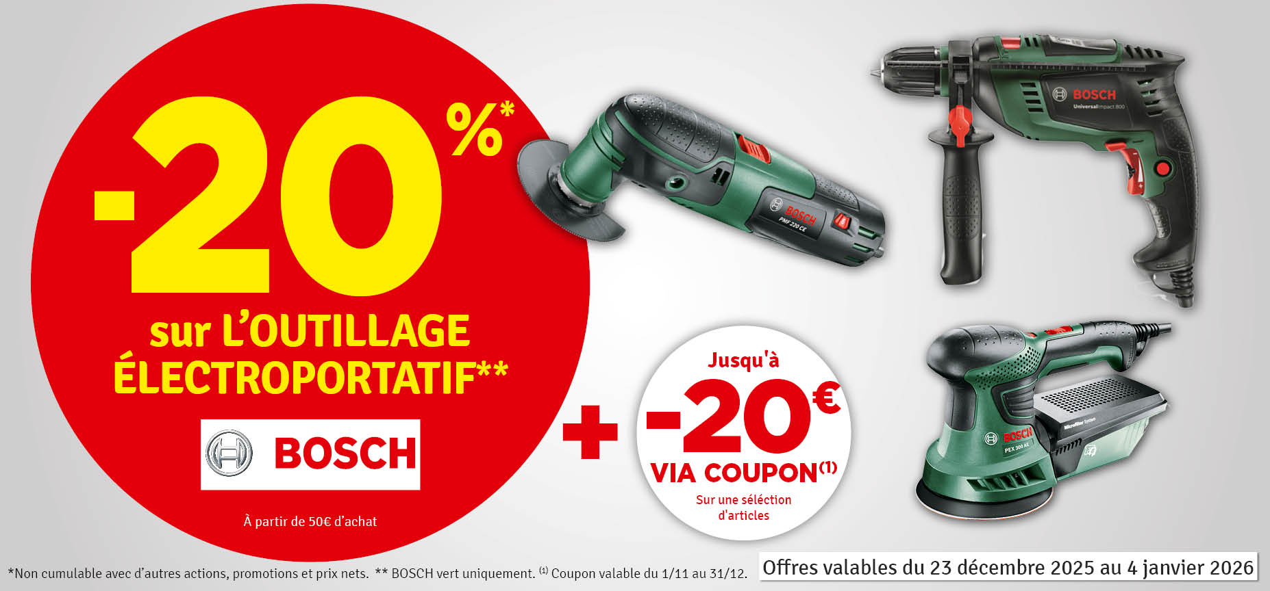 Promo - 20 % sur l'outillage électroportatif BOSCH