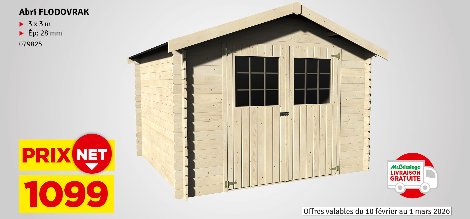 Abri de jardin en bois Flodovrak 28 mm 3,17 x 3,13 m DÉCOR ET JARDIN