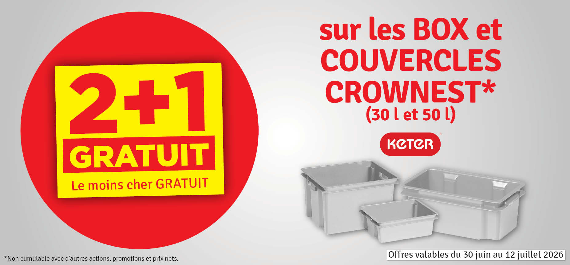 2 + 1 gratuit sur les box et couvercles Crownest KETER 2 + 1 gratuit sur les box et couvercles Crownest KETER
