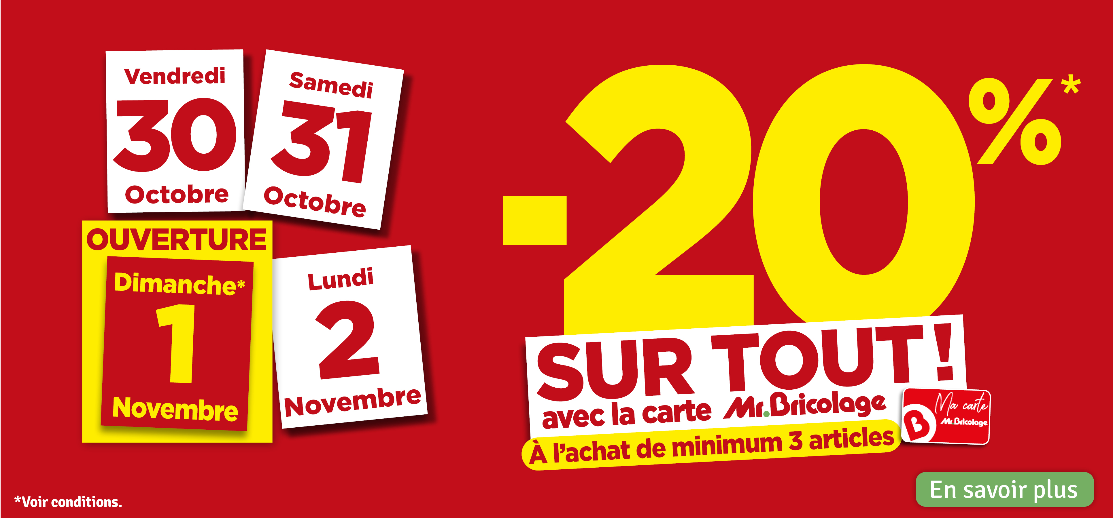 20 % sur tout avec la carte Mr Bricolage 20 % sur tout avec la carte Mr Bricolage