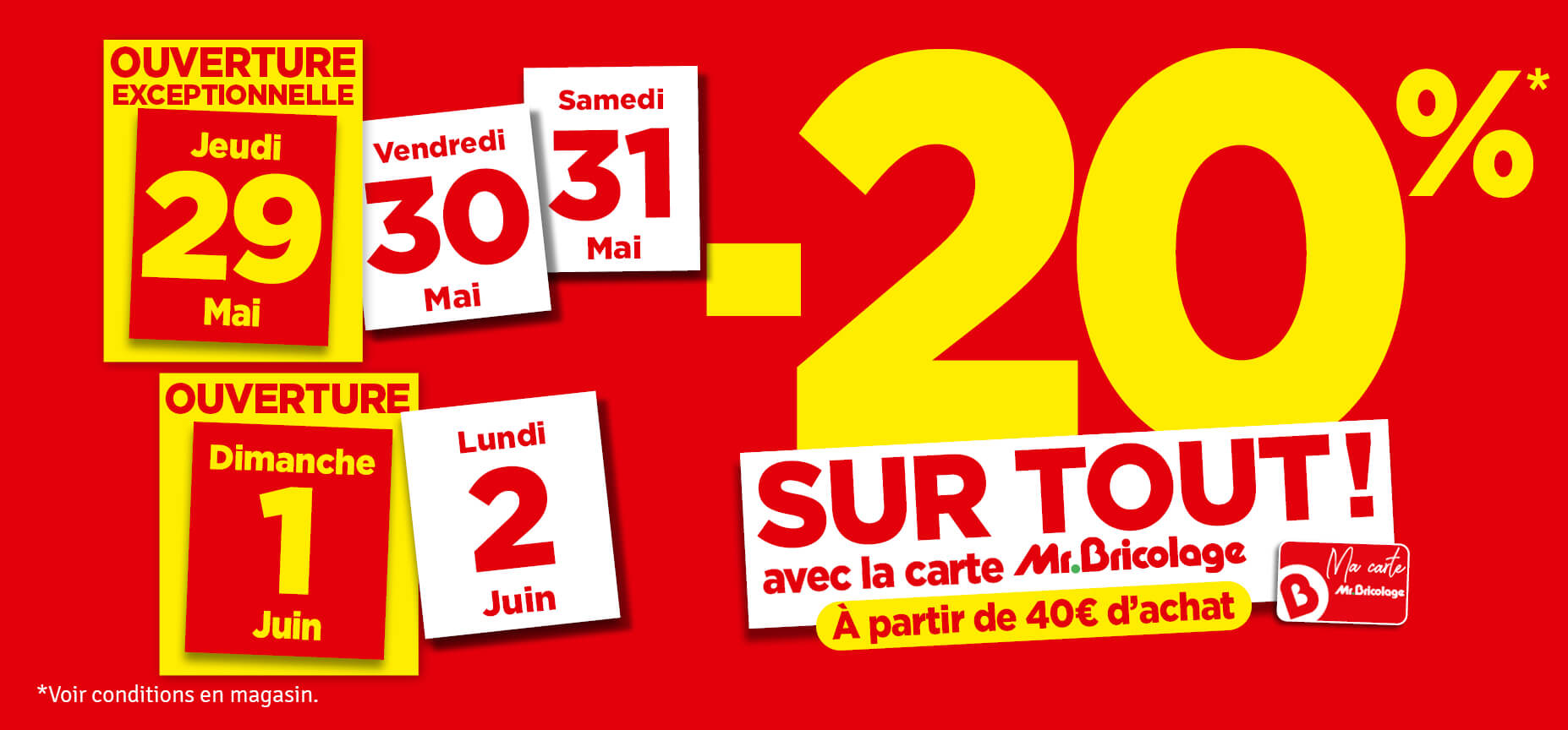 20 % sur tout avec la carte Mr Bricolage