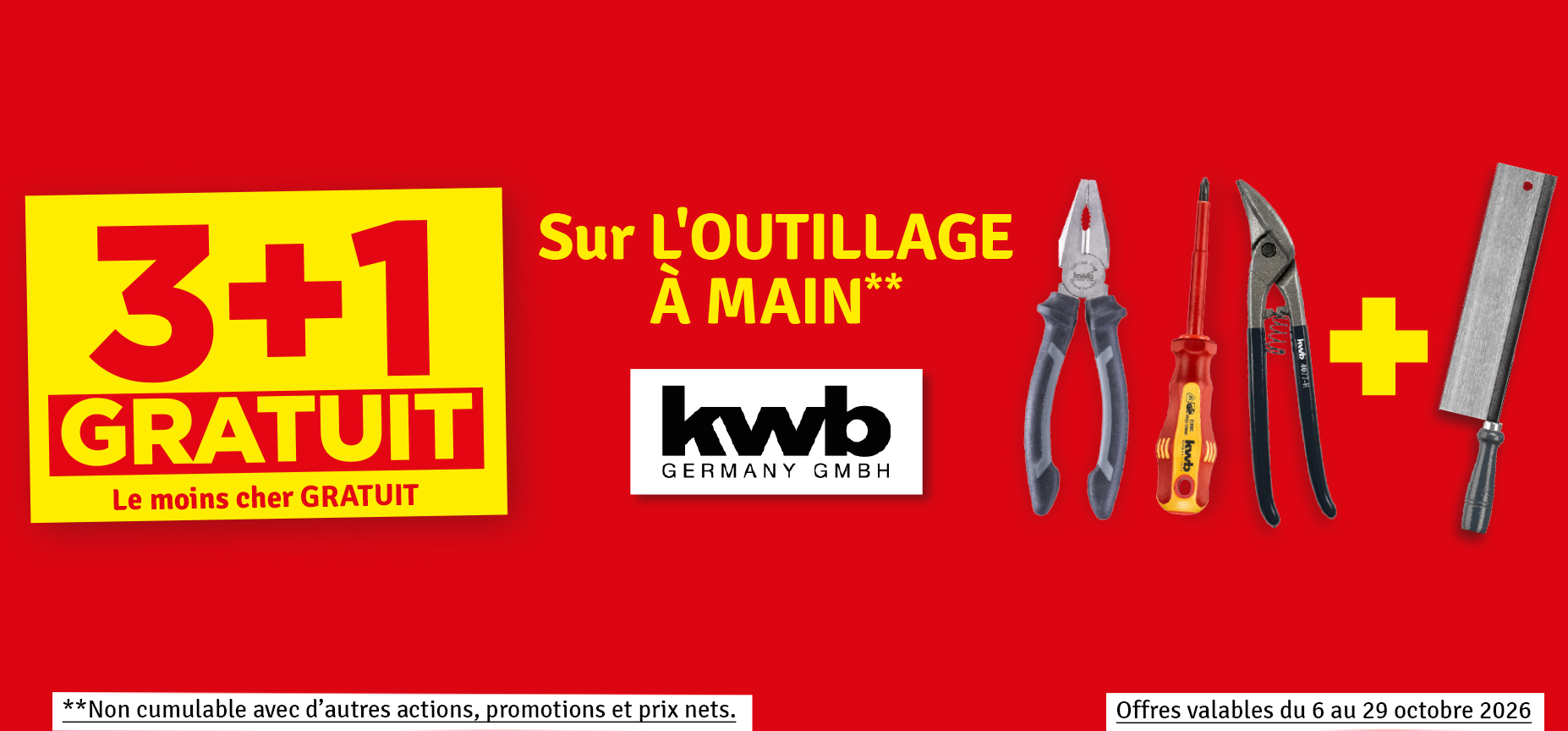 3 + 1 gratuit sur l'outillage à main KWB 3 + 1 gratuit sur l'outillage à main KWB