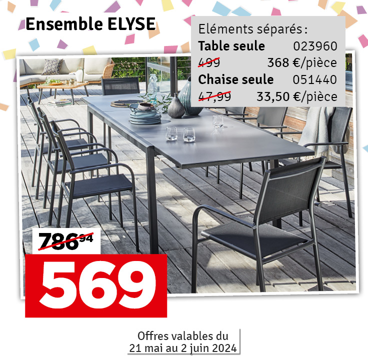 Table de jardin extensible graphite Elyse 200-300 x 100 x 74 cm