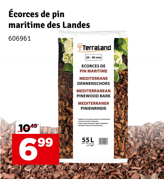 Écorces de pin maritime des Landes décoratives 55 L TERRALAND