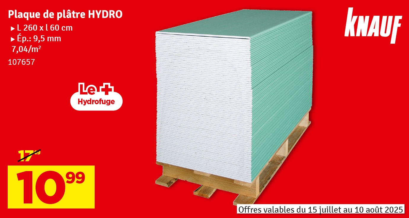 Plaque de plâtre hydrofuge Greenboard HRK 260 x 60 x 0,95 cm KNAUF