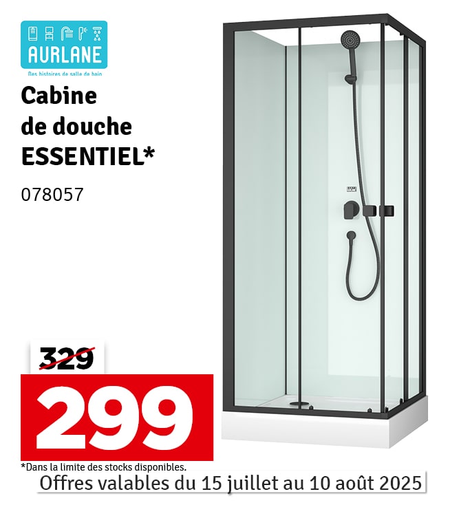 Cabine de douche Essentiel carrée 80 x 80 x 200 cm AURLANE