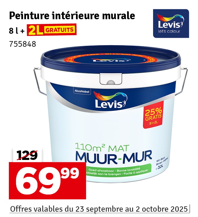  Peinture pour murs blanche mate 8 + 2 L gratuit LEVIS