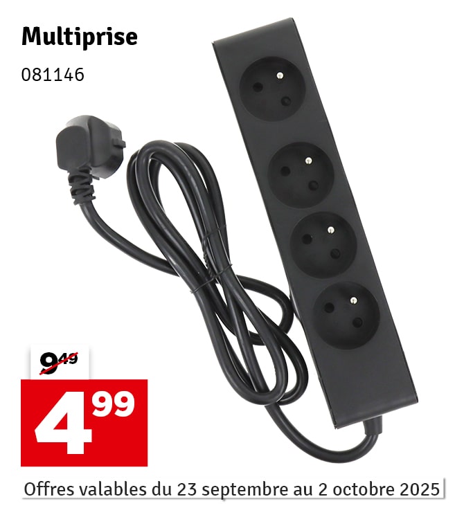 Multiprise 4 prises noir 1,5 m