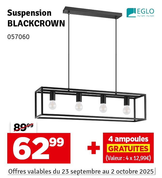 Suspension Blackcrown noire E27 4 x 40 W EGLO