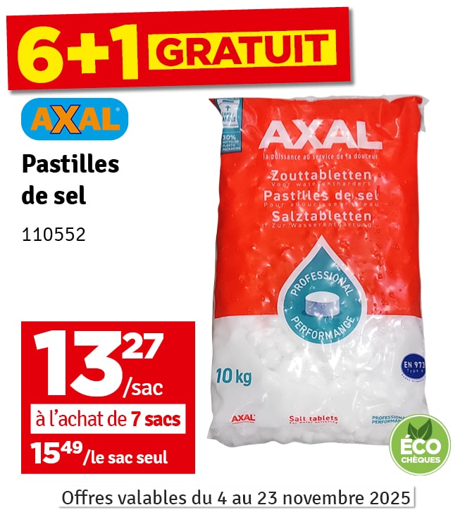 Pastilles de sel pour adoucisseur d'eau 25 kg AXAL