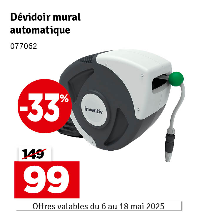Dévidoir mural automatique 30 m INVENTIV