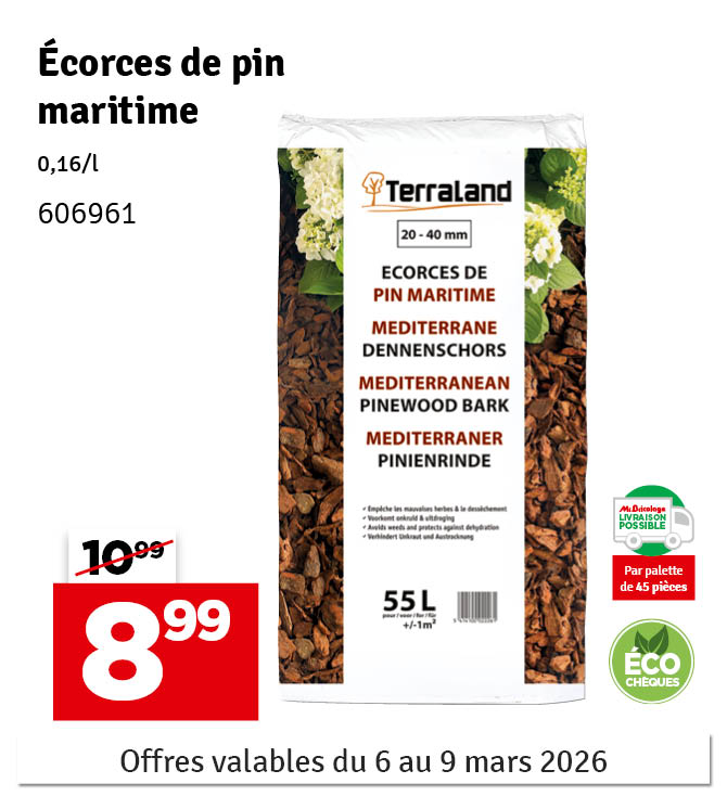 Écorces de pin maritime des Landes décoratives 55 L TERRALAND