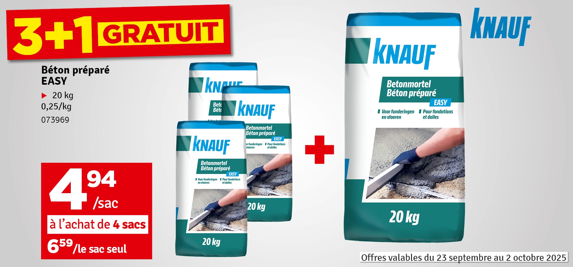 3 + 1 gratuit - Béton préparé Easy 20 kg KNAUF